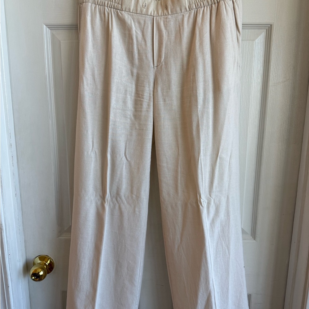 Old Navy Cream Linen Elastic Waist Pants
